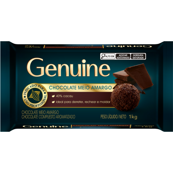 CHOCOLATE MEIO AMARGO GENUINE 1KG BARRA