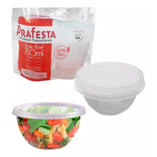 POTE BOWL 250ML C/ SOBRETAMPA PRAFESTA 20UNID