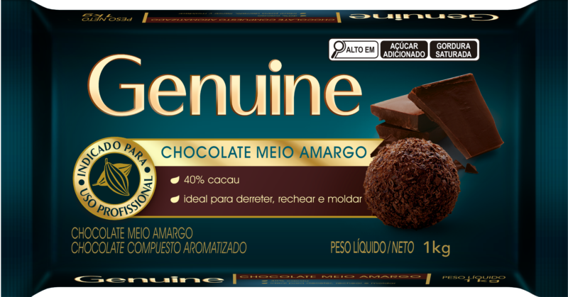 CHOCOLATE MEIO AMARGO GENUINE 1KG BARRA