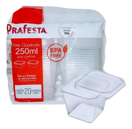 POTE QUAD. 250ML COM TAMPA PRAFESTA 20UNID
